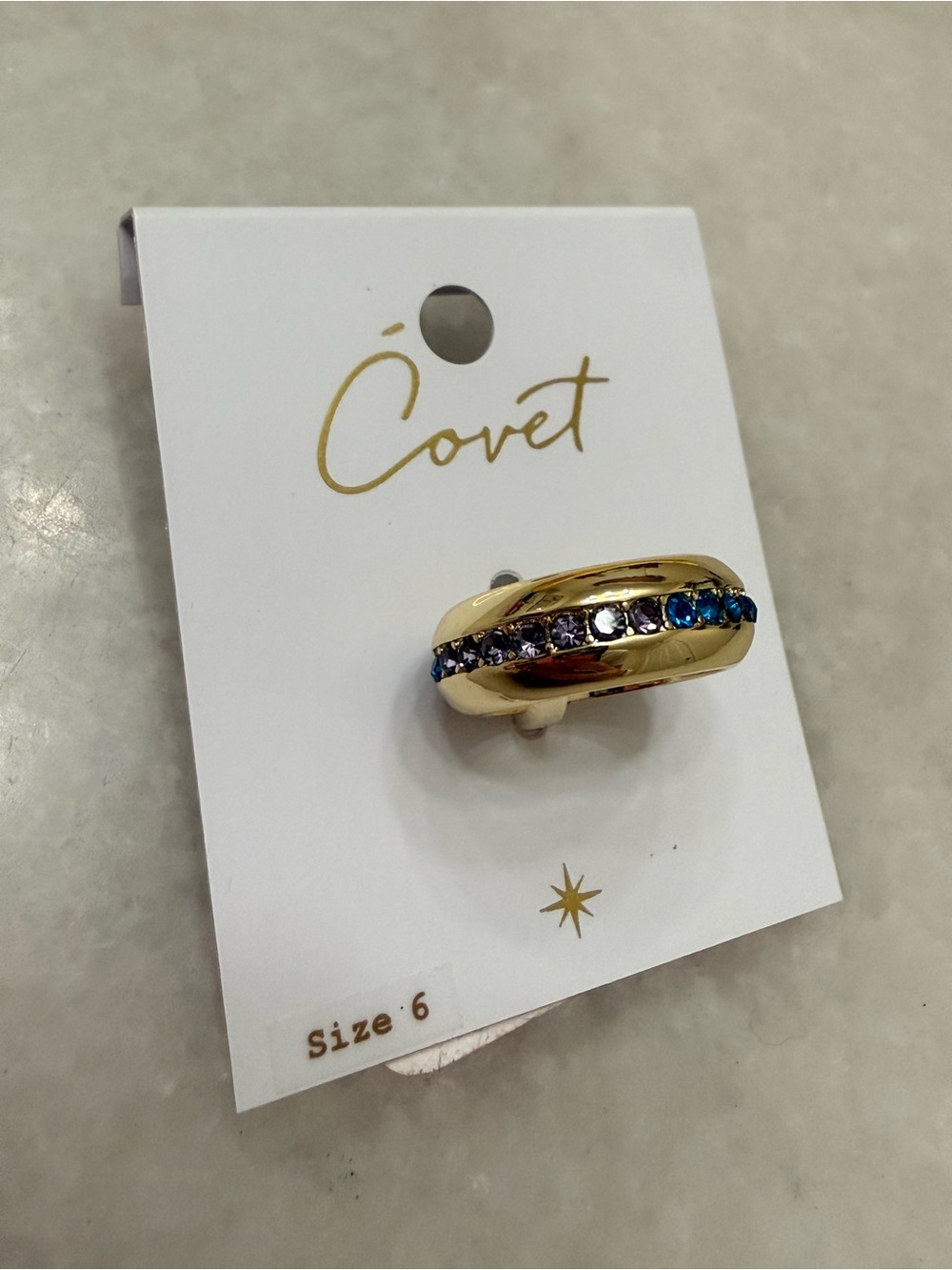 Covet Gold-Tone Ring with Blue and Purple Stones - Size 6